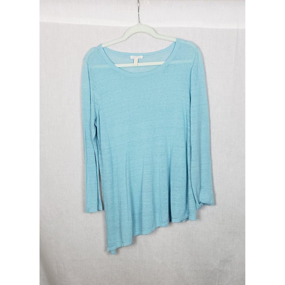 Eileen Fisher‎ Blue Organic Linen Asymmetrical Hem Tunic Sweater L/G Summer